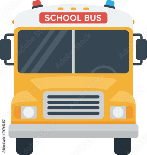 Flat Style Detailed School Bus Transportation Educational Icon Illustration