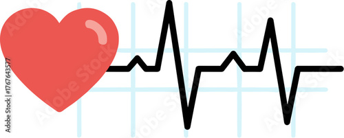 Simple Flat Heartbeat Rhythm Graphic Element Heart Cardiogram Icon