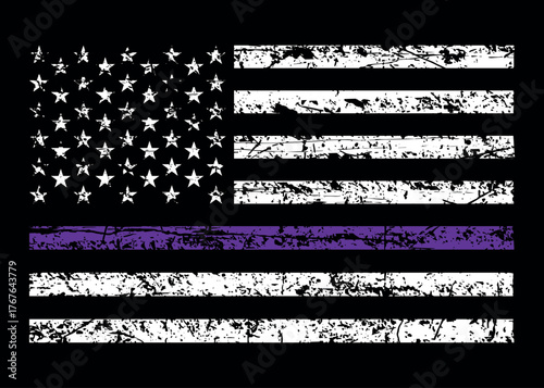Fibromyalgia Awareness American Flag Design, Purple Ribbon USA Flag Vector for Chronic Pain Awareness and Support.