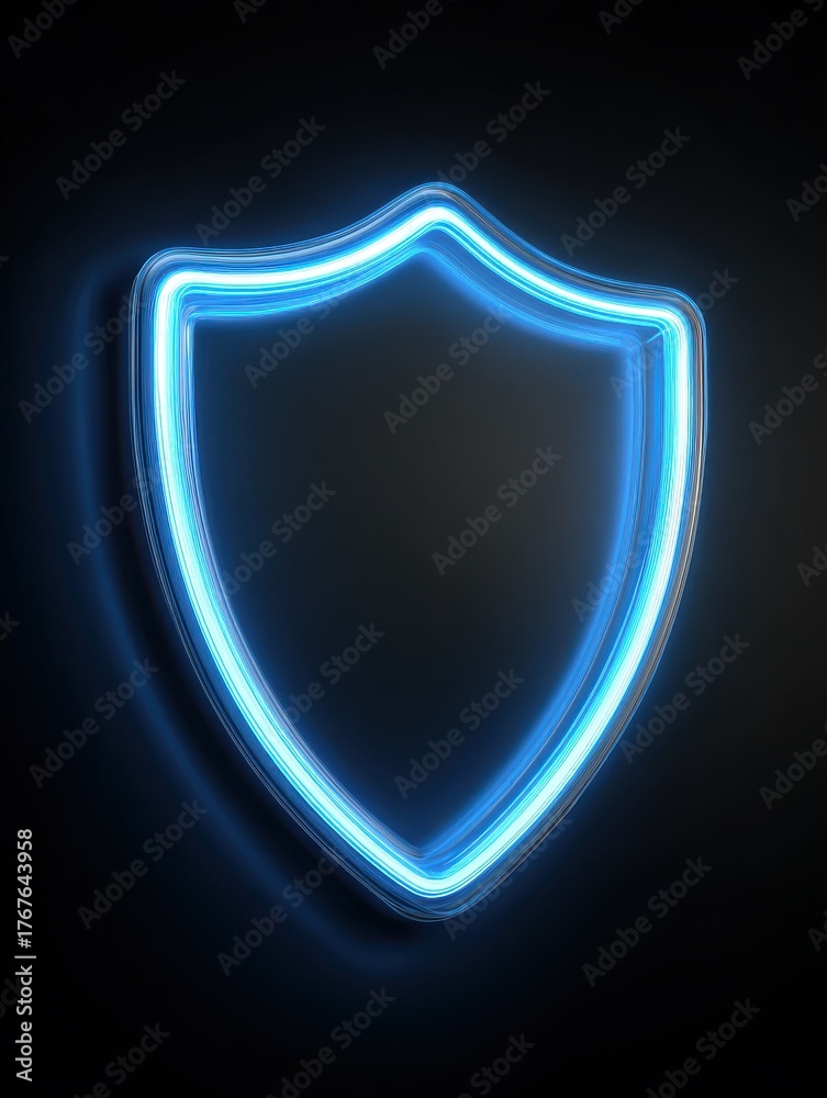Fototapeta premium glowing blue shield icon on black background
