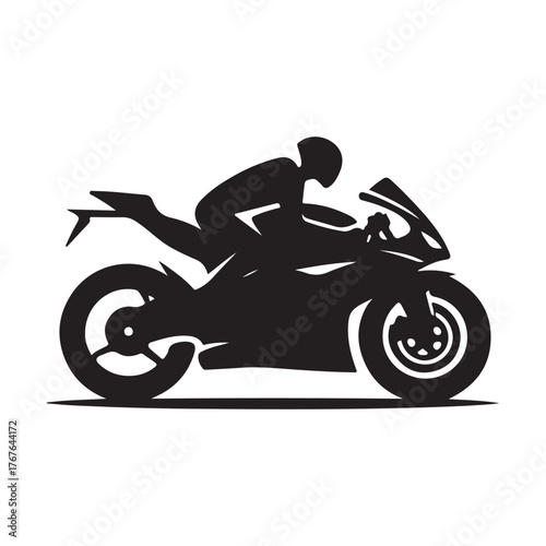 Motorcycle cruising vector silhouette clip art logo design illustration. Vintage biker and road adventure icon collection