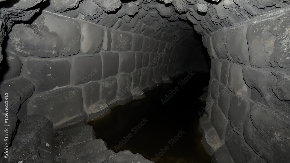 Fototapeta premium ore. Abandoned mine shaft with water pooling and damp stone walls. safety posters, maintenance manuals, designed for precision metalworking and fabrication facilities, used by operations managers.