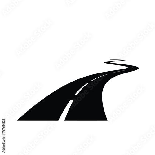 Black and white silhouette of a winding road stretching into the distance