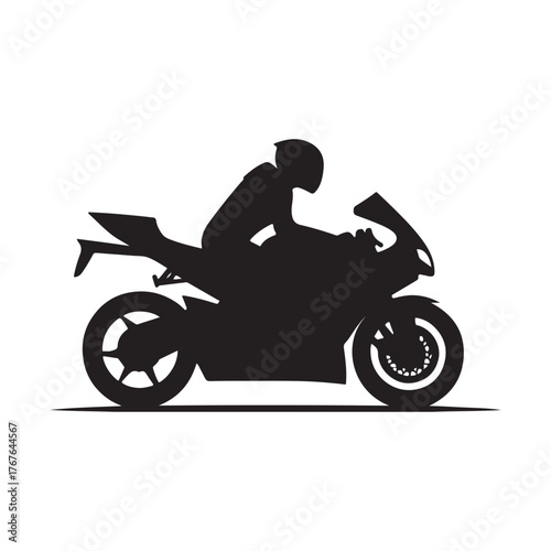 Motorcycle cruising vector silhouette clip art logo design illustration. Vintage biker and road adventure icon collection