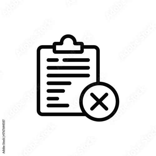 Clipboard with a red cross symbol indicating rejection or error