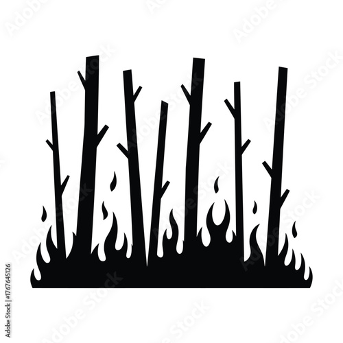 Silhouette of a forest fire with flames and burning trees