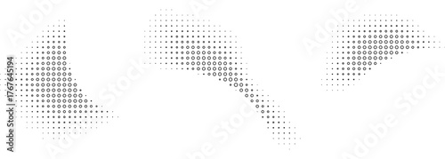 Flowing dots particles wave pattern halftone gradient curve shape isolated on white background. Vector in concept of technology, science, music