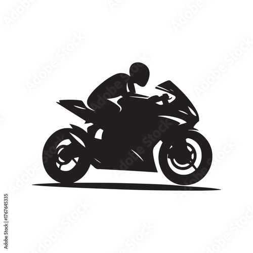 Motorcycle cruising vector silhouette clip art logo design illustration. Vintage biker and road adventure icon collection
