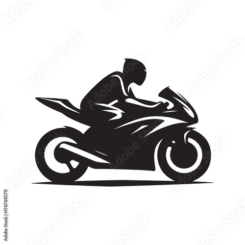Motorcycle cruising vector silhouette clip art logo design illustration. Vintage biker and road adventure icon collection