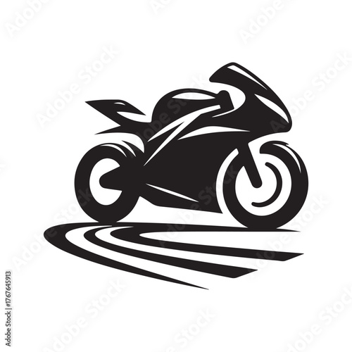 Motorcycle cruising vector silhouette clip art logo design illustration. Vintage biker and road adventure icon collection
