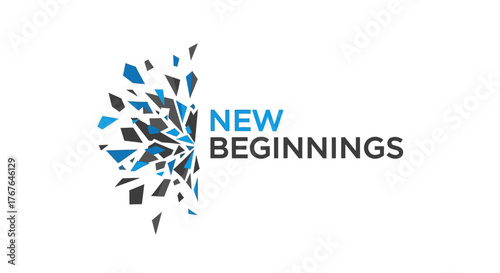 New Beginnings Logo with Abstract Shattered Design in Blue and Black.