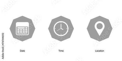 Date Time and Location Symbols Icon Set