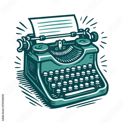 Retro Typewriter Hand Drawn Vintage Illustration