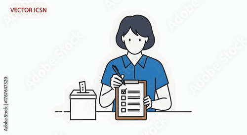 Vector Illustration of a Woman Marking a Ballot on Election Day