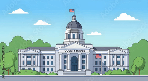Elegant County House Building Vector Illustration for Election Day and Government Services, a Symbol of Civic Duty and Local Administration