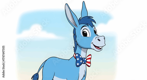 Friendly cartoon pachyderm character, wearing an Uncle Sam hat and waving a US flag, an ideal vector graphic for Election Day and national voting awareness campaigns