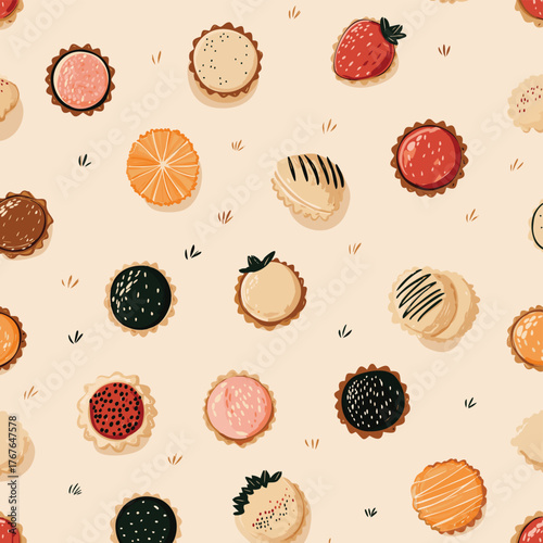 A variety of cookies with different fruit fillings and designs. They look delicious. vector pattern minimalist