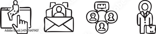 Business Networking and Communication Icons Set for Digital Marketing.