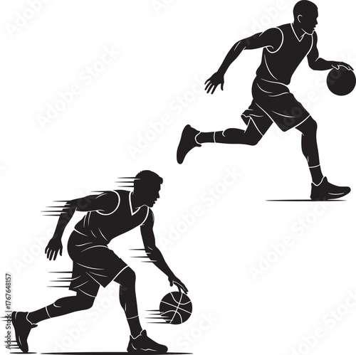 Basketball Player Dribbling Ball Silhouette Icon Set Vector Illustration Graphic Design
