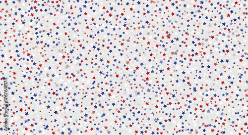 Vibrant vector background featuring a patriotic confetti pattern of scattered red and blue stars, ideal for Election Day promotions, national holidays, and celebration designs