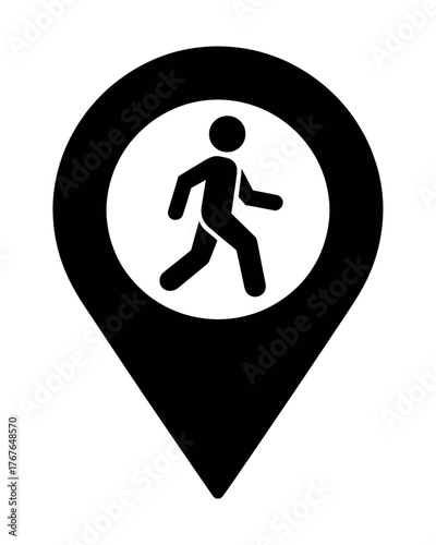 Pedestrian Route Sign in Black and White Location Pin Icon Ideal for Walking Directions or Trail Maps Guiding Individuals