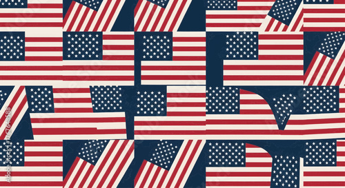 Vibrant vector pattern featuring a multitude of American flags, ideal for celebrating national pride, political events, or as an impactful background for Election Day
