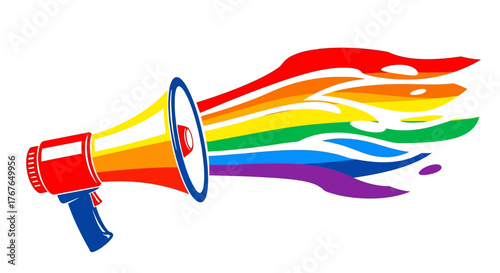 Colorful megaphone with rainbow burst showing diversity and communication power