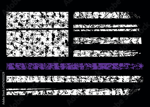Fibromyalgia Awareness American Flag Design, Purple Ribbon USA Flag Vector for Chronic Pain Awareness and Support.
