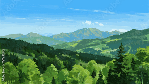 A Lush Green Vista Verdant Mountain View isolated watercolor vector illustration svg
