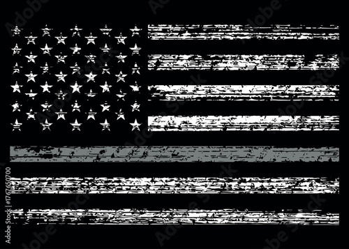 American Distressed Flag With Thin Gray Line Vector Symbol of Correctional Officers, Prison Guards, Probation and Parole Officers, Bailiffs, and Jailers