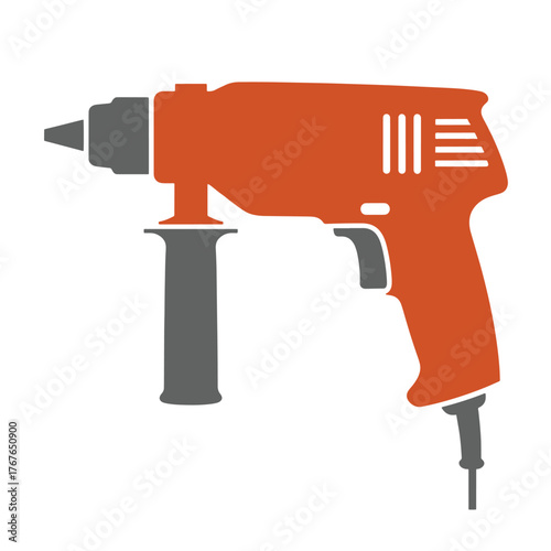 Orange and gray power drill tool graphic on white background vector