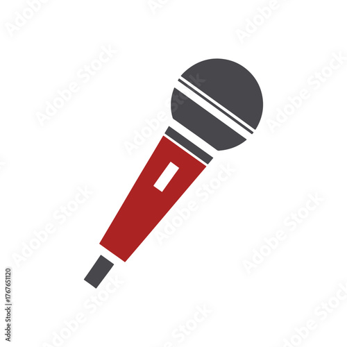 Red and gray microphone icon with white background audio sound