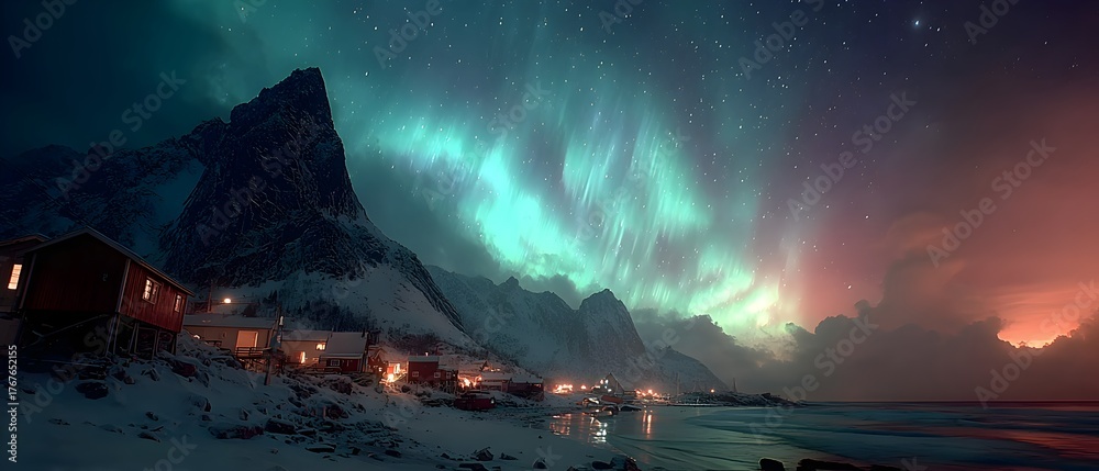 Fototapeta premium A beautiful night sky with a bright aurora borealis