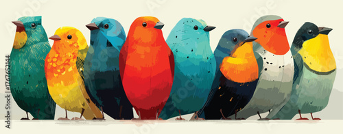 Vintage-Inspired Colorful Bird Illustration.