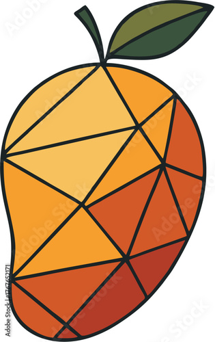 Minimalist vector illustration of a fresh orange fruit with a green leaf isolated on a white background