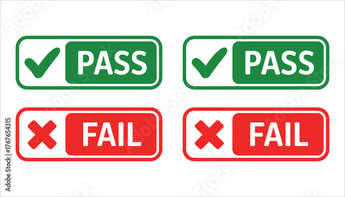 Two green pass checkmark signs and two red fail cross signs vector