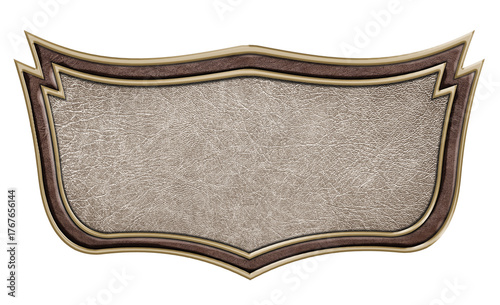 vintage leather sign in a figured metal frame isolated on a white background
