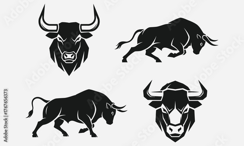 Powerful Bull Silhouettes - Dynamic Poses and Fierce Stares for Your Designs