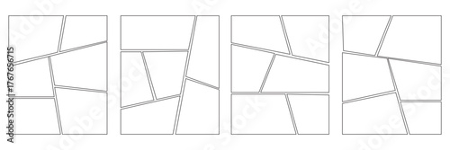 Set of collage grid manga comic storyboard layout panel blank template. Empty page frame for comic book, photo collage, poster, flyer. Vector illustration