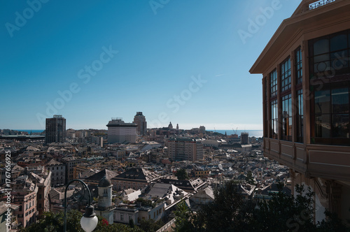 roofs of Genoa in Italy under a blue sky