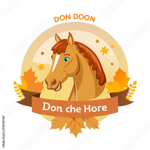 Portrait of Don breed horse in autumn. Russian golden horse.icon