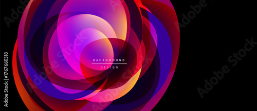 Abstract colorful layers create dynamic oval shape. Vivid magenta, purple, pink hues blend seamlessly. Modern design element.