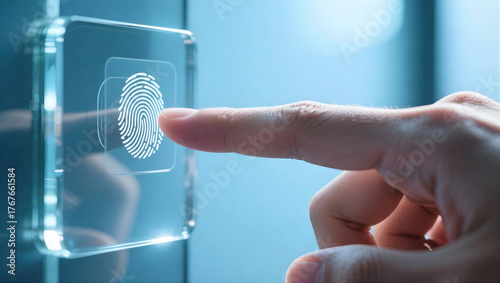 Fingerprint touch scan glass panel digital verification security biometric sensor gently confirms access with calm focus and clarity