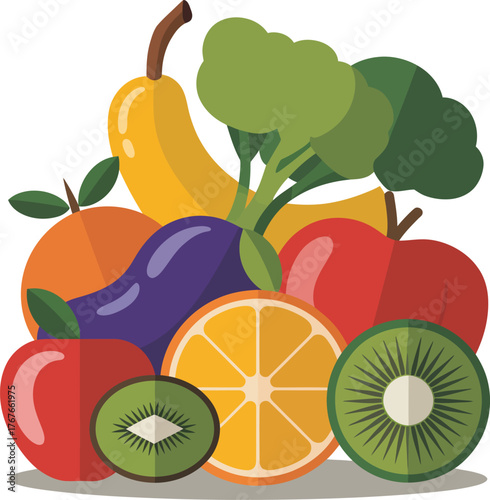 Vibrant assortment of fresh vegetables and fruits illustration for healthy eating vector