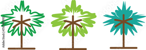 Colorful Floral and Tree Silhouettes Vector Set – Eco Nature Illustration with Leaves, Plants, and Garden Growth Elements for Environmental Design Projects