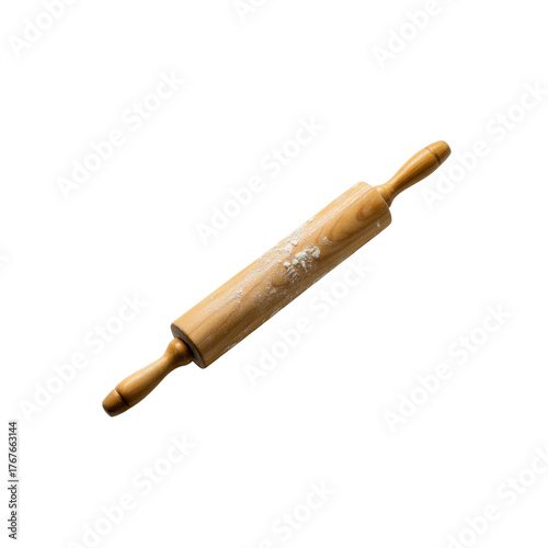 Wooden rolling pin with flour