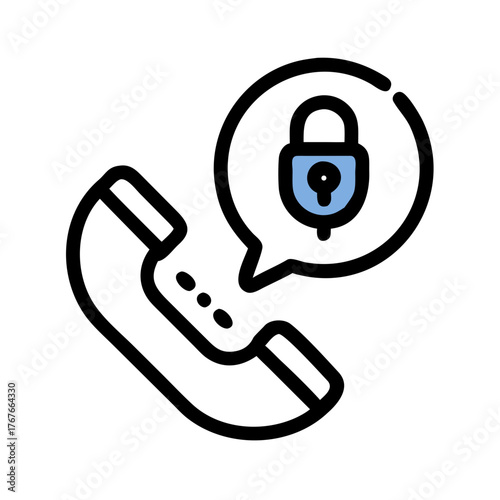 Outline icon of a secure phone call with a lock symbol for encrypted communication
