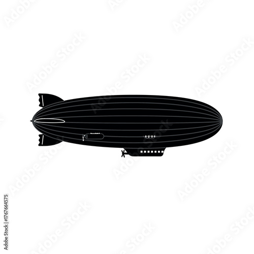 Black Airship Silhouette on White Background.