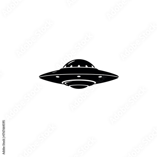 Black and white illustration of a flying saucer.