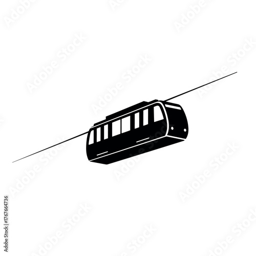 Cable Car Silhouette on White Background.